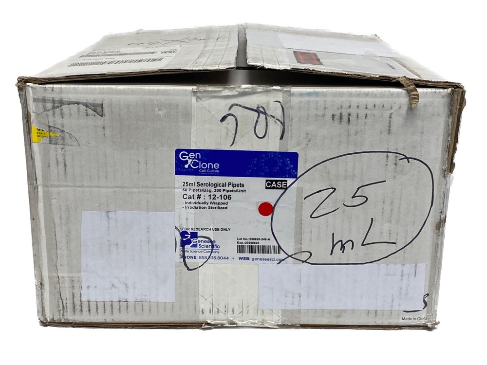 (200/Cs) GENESEE GenClone 25mL Graduated Serological Pipets 50/Bag 12-106