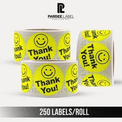 Thank You Stickers Neon Yellow 2” Starburst 250 Labels Per Roll | PardeeLabel