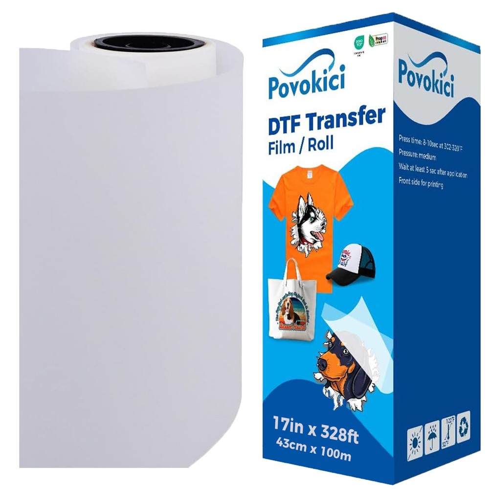 DTF Film 17″ x 328ft Premium DTF Transfer Film Roll Warm Peel Single Side USA