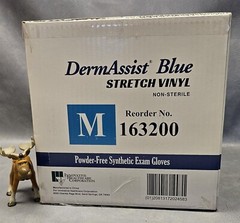 (1000) DermAssist Blue Stretch Vinyl Exam Gloves Medium Powder Free Non-Sterile