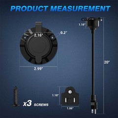 Outdoor Power Outlet 20A 125V Receptacle RV Shore Power Plug Integrated 20″ Cord