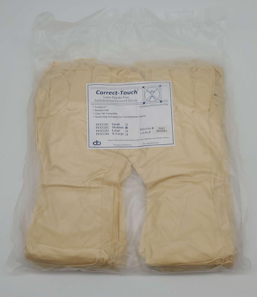 CTI Cleanroom Latex Gloves 12 in Size Medium Non-Sterile Class 100 Pack of 100