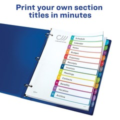 Avery Dividers for 3 Ring Binders, 12 Tabs per Set, One Size, Multicolor