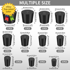 26 Pack Solid Rubber Stoppers – 11 Assorted Sizes Stopper Plugs, 000# – 8# Sizes