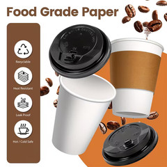 100 Sets 12Oz Leak-Proof Paper Coffee Cups With Lids & Sleeves, Portable Cups