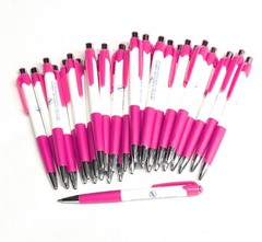 30ct Bulk Lot Misprint Rubber Grip Click Pens MARDI GRAS Hub Pen: PINK & WHITE