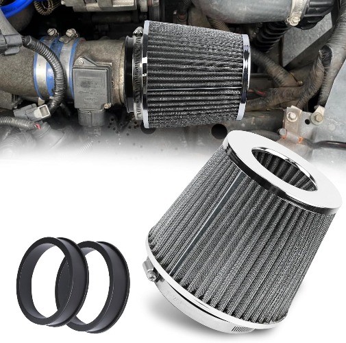 Universal Clamp-On Air Intake Filter, 76 89 102MM (3/3.5/4in) Hi Color: Silver