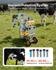 Electric Cow Milking Machine 6.6 Gal 25L Stainless Steel Vacuum Milker w/ Wheels