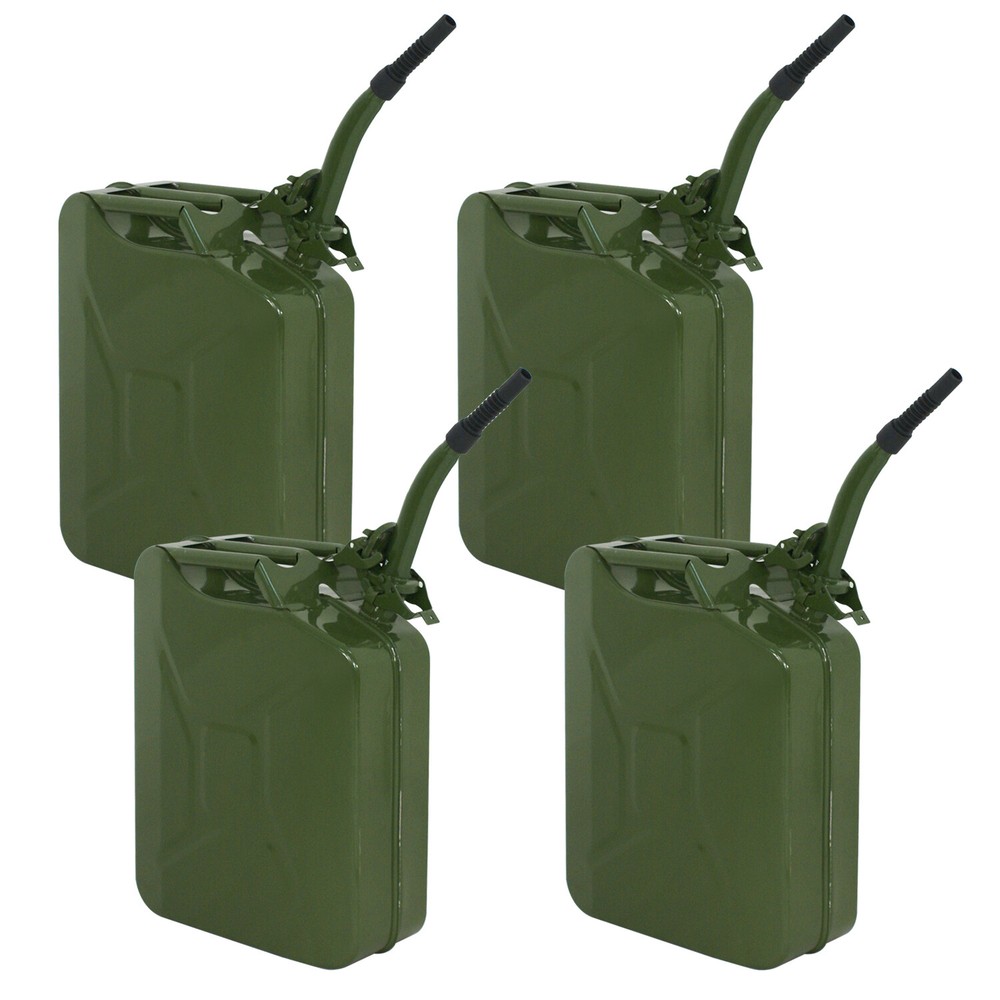 4PCS 5 Gal Jerry Can Portable 20L Metal Oil Gas Tank Tank Gasoline Storage Green