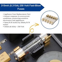 315mA (0.315A) GMA Glass Fuses, 5x20mm (0.20 x 0.79inches), 250V Fast-Blow, F…