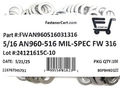 (100) 5/16 AN960-516 Mil-Spec Washers 316 Stainless Steel AN960516 (100 Pieces)