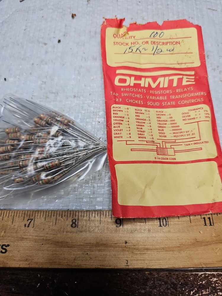 OHMITE CARBON FILM RESISTORS 15K OHMS 1/2 W 5% (100PCS) NIB