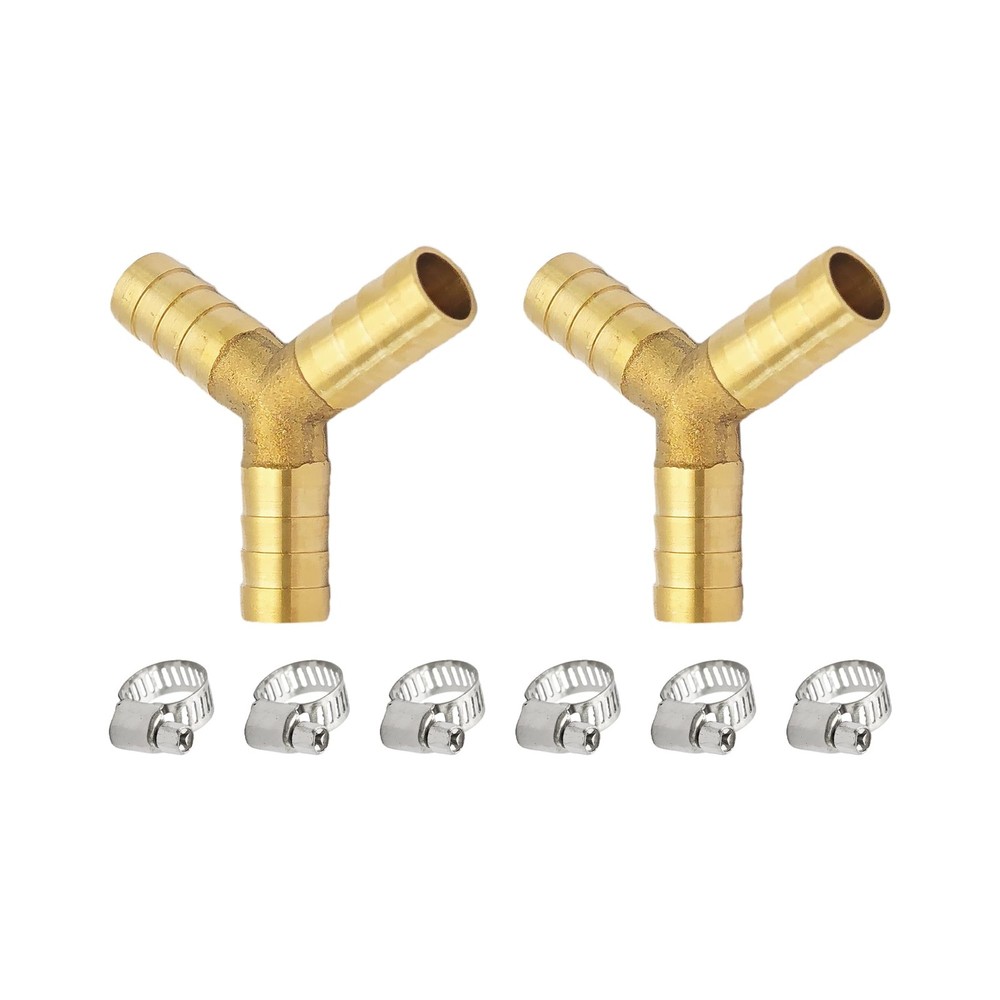 2Pcs 3/8Inch 3 Way Brass Hose Barb, Y Shape Brass Barb Connector Fitting with…