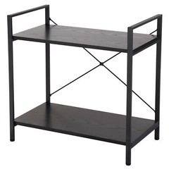 2-Shelf Durable Bookcase Steel Frame Bookrack Mini Retro Display Bookshelf Black