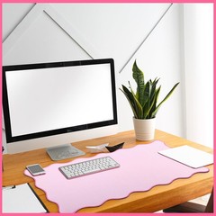 Hahafelt Scalloped Desk Mat Large Pad Cute 31.5 x 15.8 Inches, Pink