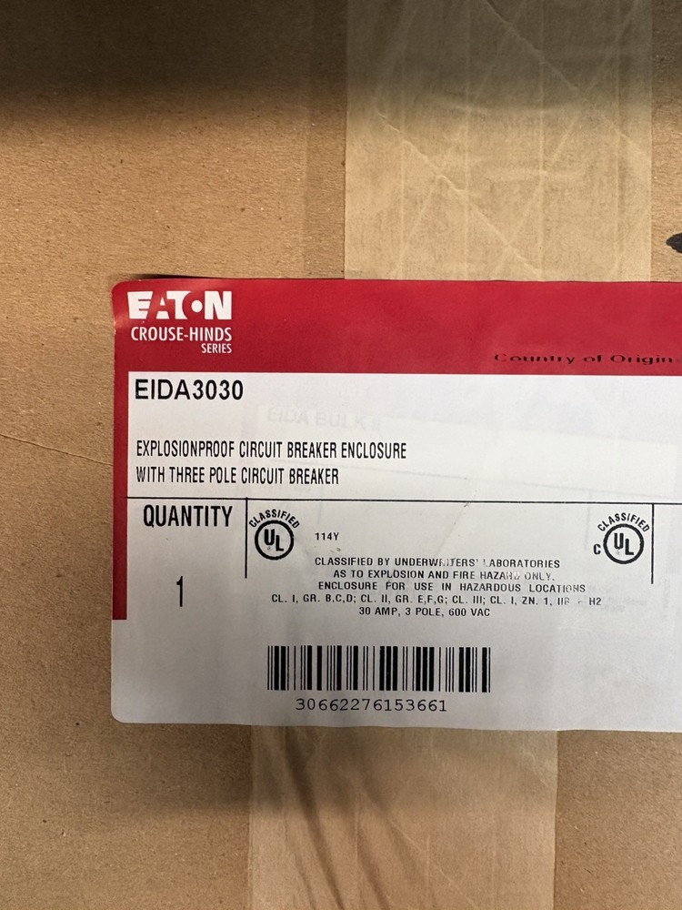 EIDA3030 – Eaton CROUSE Hinds Explosionproof CB Enclosure 30A 3-Pole 600V