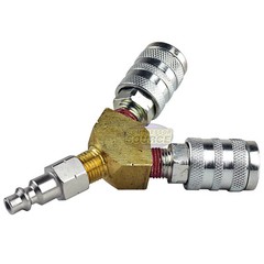 1/4″ Air Hose Y Splitter Two 1/4″ MNPT Couplers and One 1/4″ Industrial Plug