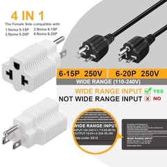 4-in-1 NEMA 5-15P to 5-15R 5-20R 6-15R 6-20R Power Adapter White