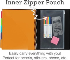 Spiral Folder Organizer – 5 Dividers & 10 Pockets with Zipper Pouch, Multi