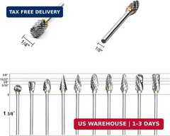 Carbide Rotary Burr Set – BIGOU 10PCS Double Cut Carving Burr Bits Tungsten Carb