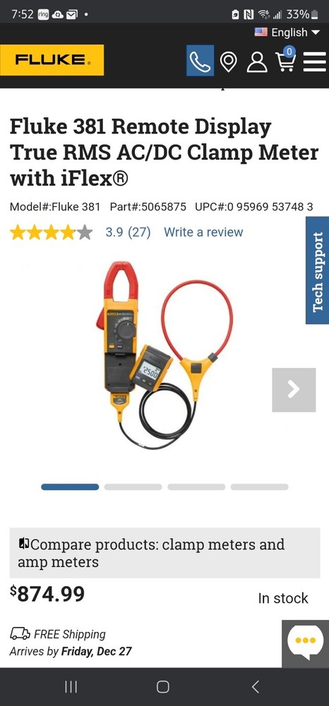 Fluke 381 Remote Display True RMS AC/DC Clamp Meter With iFlex