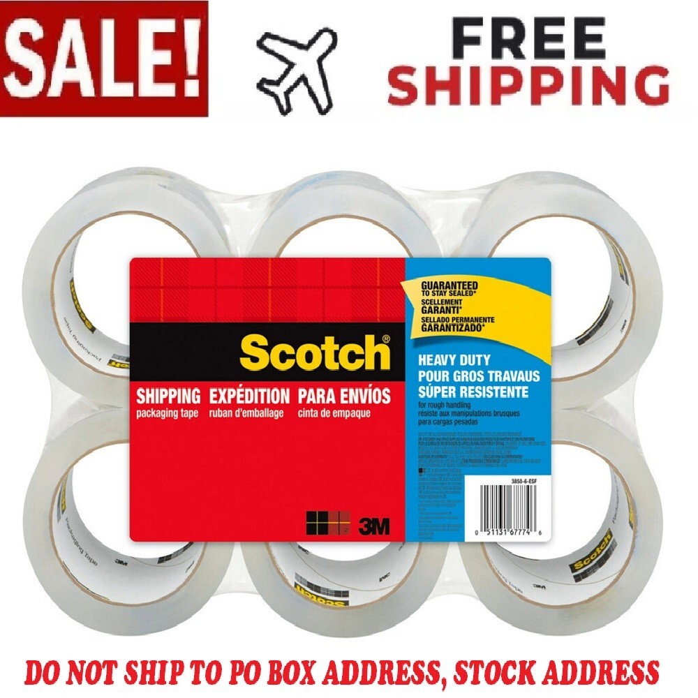 Scotch Heavy Duty Shipping Tape, 6 Rolls/Pack, 1.88″ x 54.6 yds, Clear (38506EF)