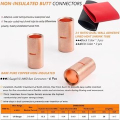 6PCS 0 Gauge Butt Connectors 1/0 AWG Uninsulated Crimp Splic Size: 0 (1/0) AWG