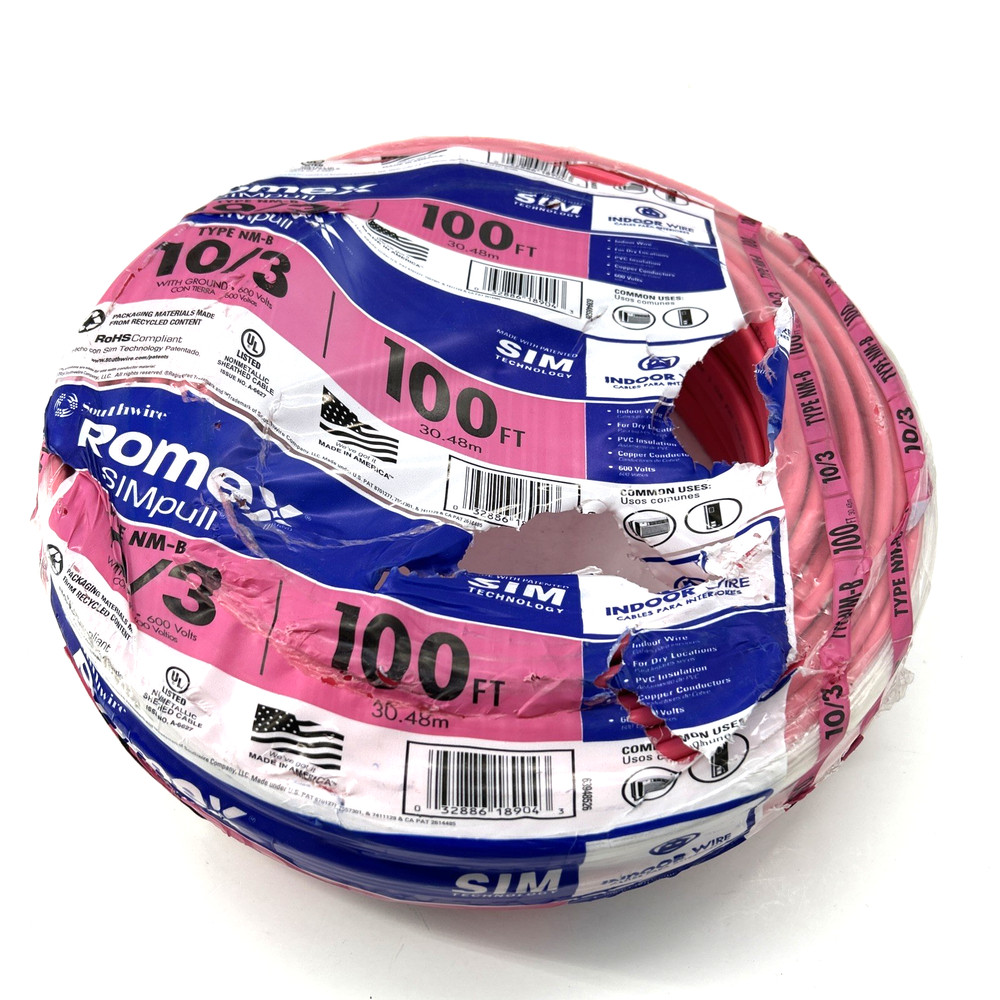 Southwire 100-ft 10 / 3 / Romex SIMpull Solid Indoor CU NM-B Individual pack