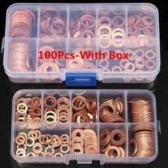 Copper Washer Gasket Nut and Bolt Set Flat Ring Seal Assortment Kit with Box M