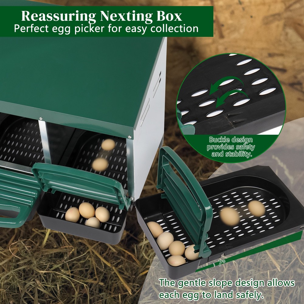 LEADZM Chicken Nesting Boxes 3 Hole Metal Chicken Egg Laying Box
