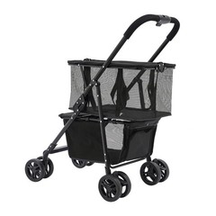 Oxford Cloth Foldable Shopping Cart 50kg Capacity Detachable Mesh Bag Black