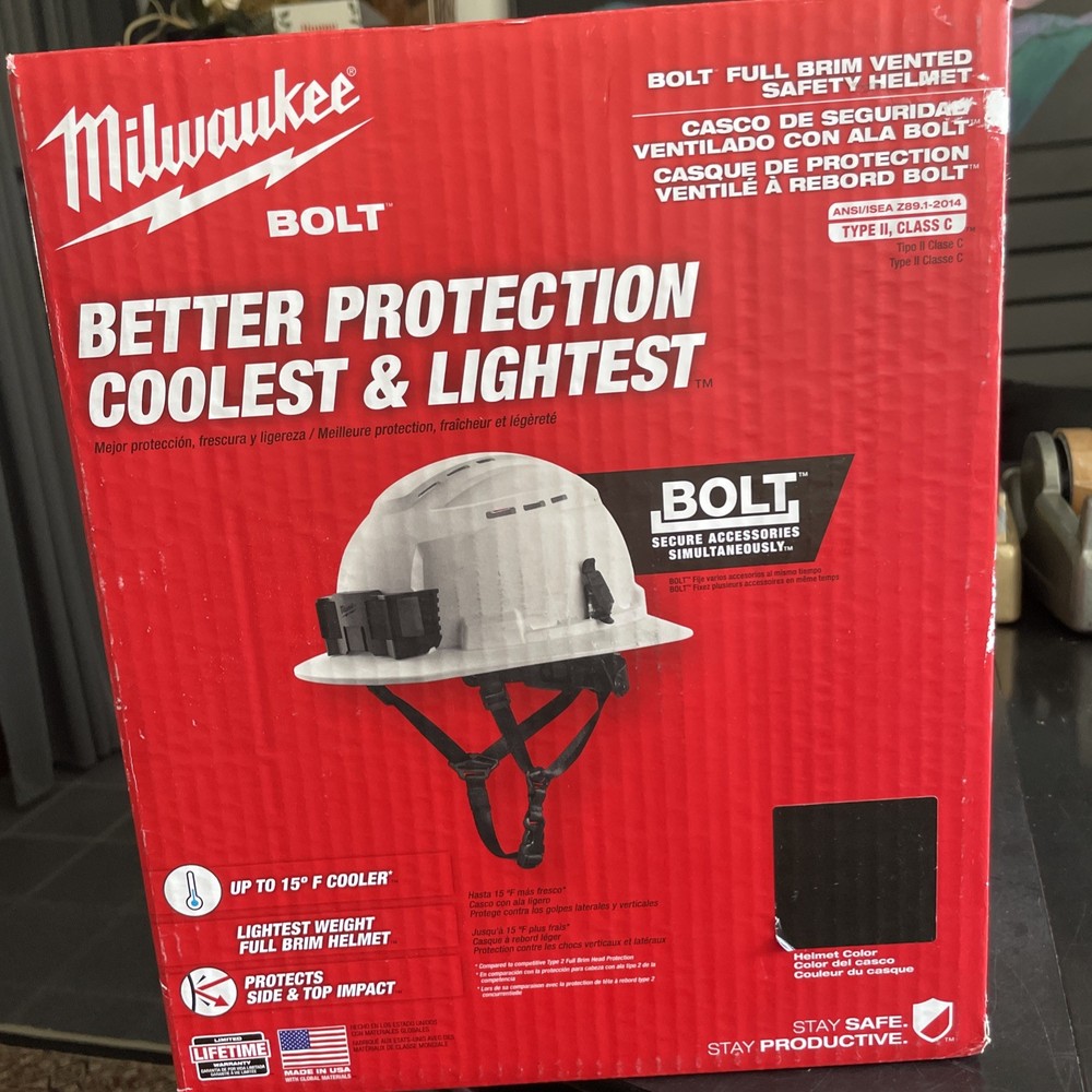 Milwaukee Bolt Full Brim Vented Safety Helmet Type 2 Class C Black