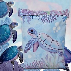Adorable Sea Turtle 10×13 Poly Mailers Playing in Ocean Designer Cute, Durable,