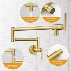 Fransiton Brushed Gold Pot Filler Pot Filler Faucet Wall Mount Brass Folding