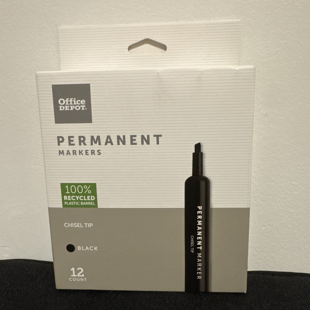 Office Depot Permanent Markers Chisel Tip Black 128-817 12 Pack Genuine OEM