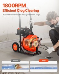 VEVOR Drain Cleaner Machine Electric Drain Auger 100 FT x 1/2 In Auto Feed