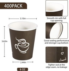 LITOPAK 400-Pack 8oz Brown Disposable Hot/Cold Paper Cups