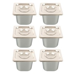 6 Pack 1/6 Size Hotel Pans Steam Table Pan Stainless Steel 6″ Deep W/Lids