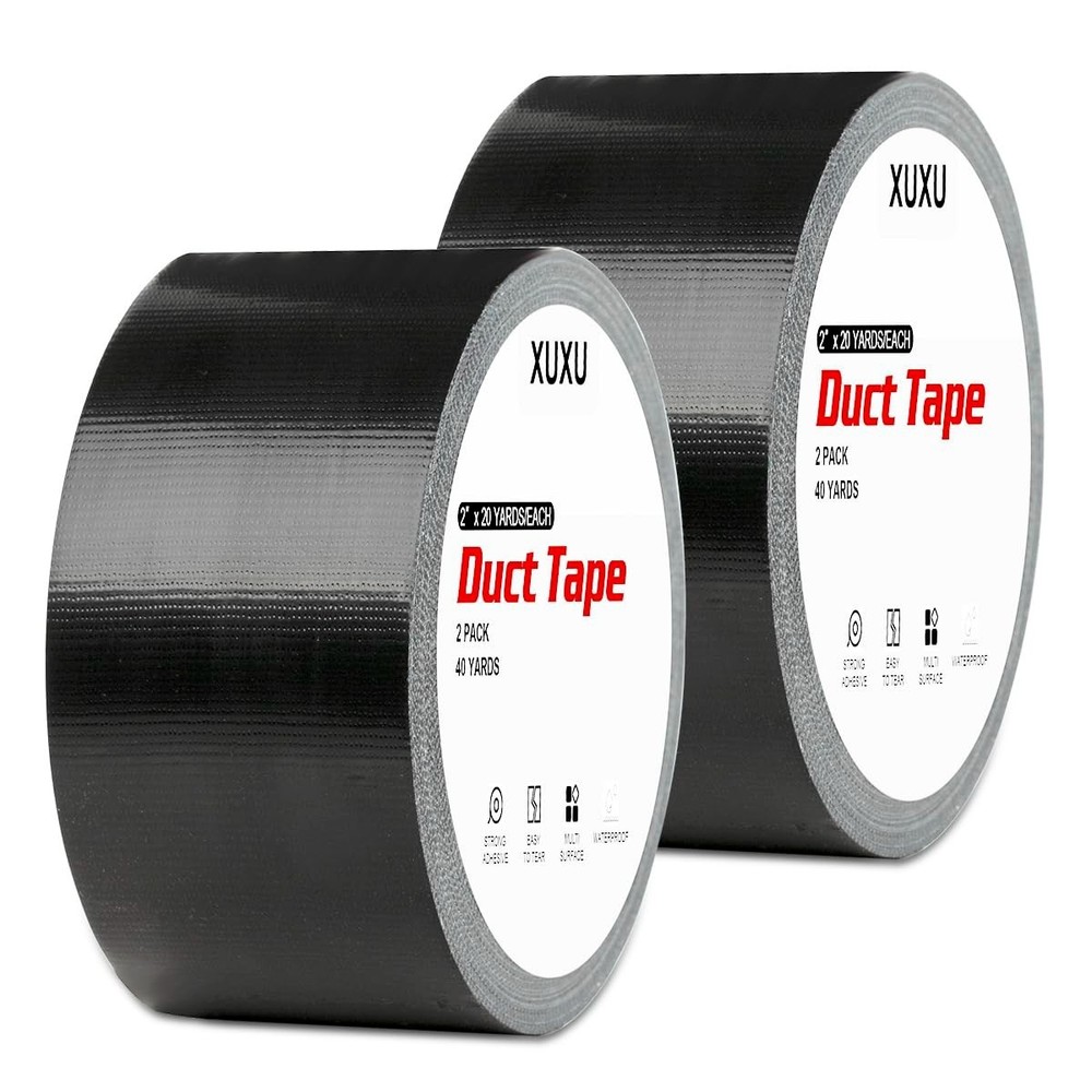 XUXU 2 Pack Black Duct Tape Heavy Duty Waterproof Strong Adhesive 40 Yards