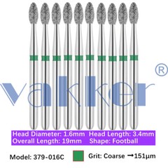 Vakker® 10pc/pk Diamond Burs Egg Diamond Bur Super Fine Medium Coarse