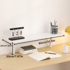 1pc White Wooden Floating Desk Shelf – Rectangular No-Drill Countertop Organizer