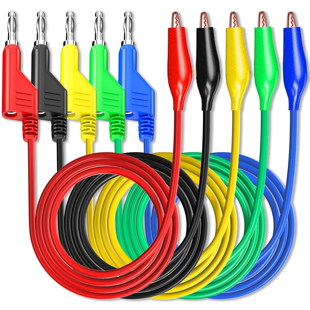 Stackabe Banana Plug to Alligator Clips Test Leads 5 Colors Flexible Wire Cable