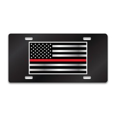 FLAG THIN RED LINE Chrome or Black Acrylic Standard License Plate LP0266