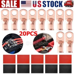20pcs 4 AWG Gauge Copper Lugs w/ BLACK & RED Heat Shrink End Ring Terminals Wire