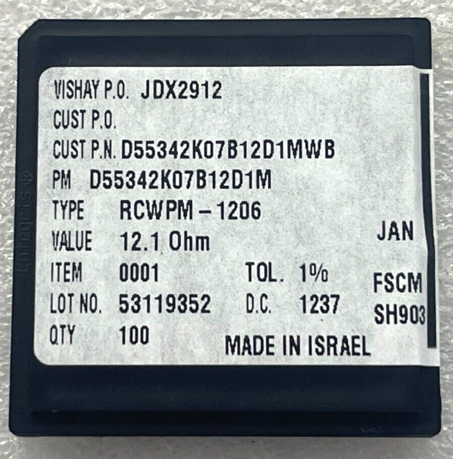 (5 PIECE LOT) D55342K07B12D1MWB, D55342K07B12D1M, RES THKFLM 1206 12.1 OHM 1%