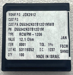 (5 PIECE LOT) D55342K07B12D1MWB, D55342K07B12D1M, RES THKFLM 1206 12.1 OHM 1%