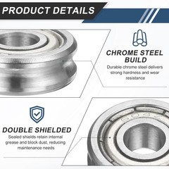 2Pcs U Groove Track Guide Bearing, 4x12x4x2mm Chrome Steel U Groove Roller