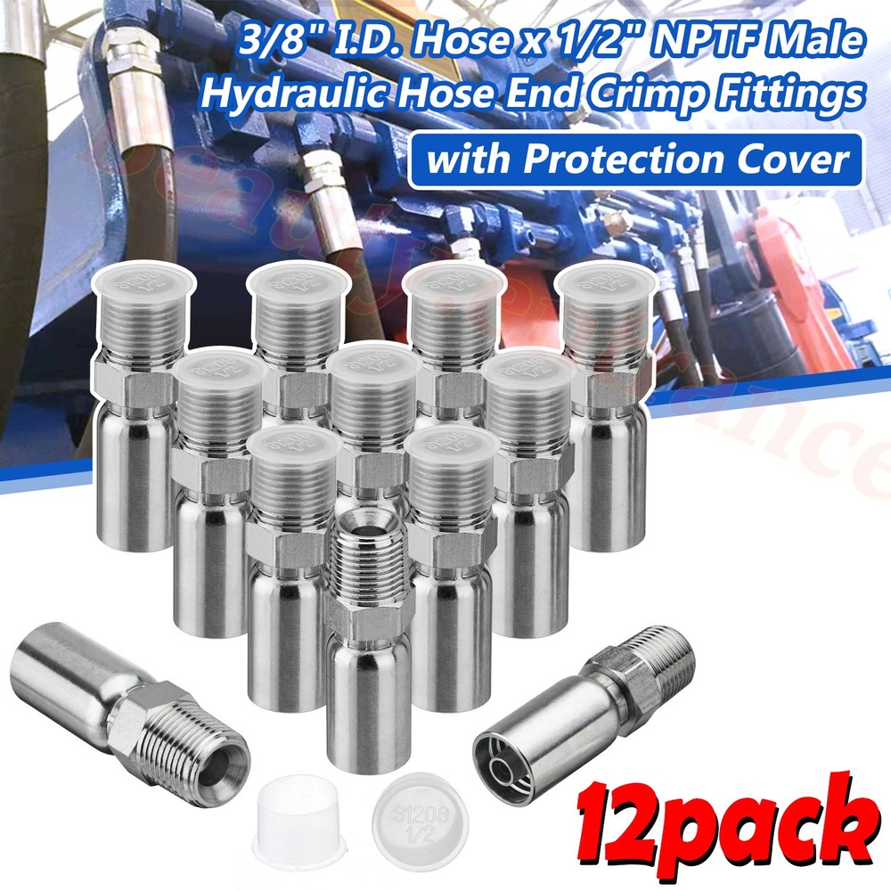 12 Pack Hydraulic Hose Fittings, 3/8″ I.D. Hose X 1/2″ NPTF Male with Protection