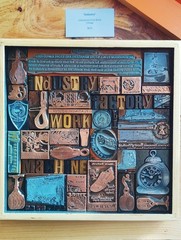 Industry Themed Vintage Letter Press Print Block Collage In Wood Frame