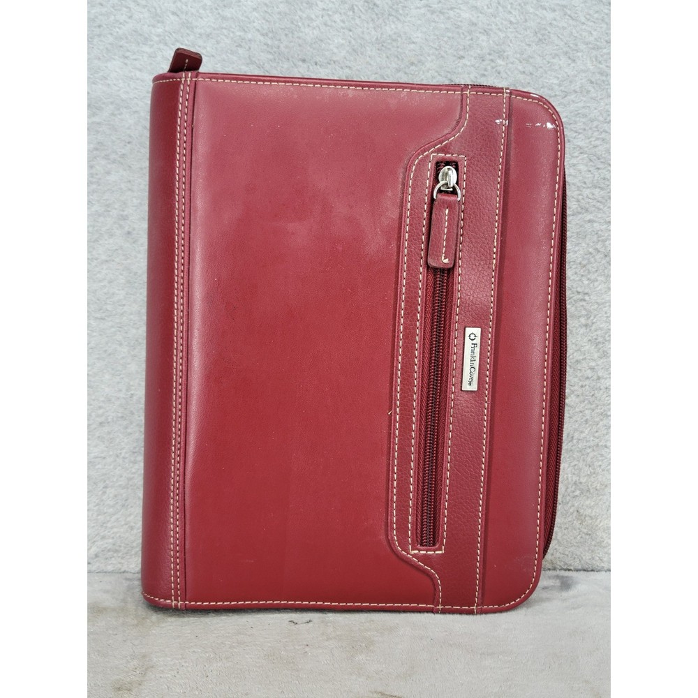 Franklin Covey Red Leather Classic 7 Ring Zip Around Day Planner Binder